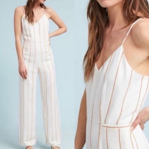Anthropologie Pants - Anthropologie Essential Striped Jumpsuit Rayon Linen Lined Sz 8